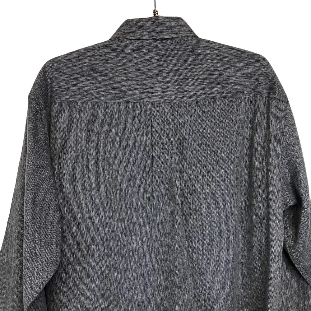 Dockers Mens Medium Grey Herringbone Button Down Shirt 100% Cotton Long Sleeve
